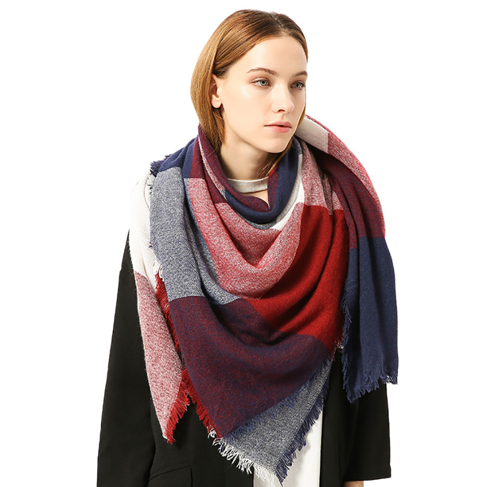 omen Color Stitching Long Wool Shawl Plaid S