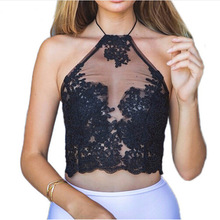 Women Crop Top for Summer Sleeveless Sexy Tops Lace Halter Bralette Tank Top Short Bustier Embroidery Tops Deportivos Mujer