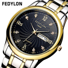 Top Brand Luxury Lovers’ Couple Watches Men Date Day Waterproof Watch Women Gold Stainless Steel Quartz Wristwatch Montre Homme