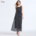 2016 RUIYIGE New Summer Boho Longt Maxi Dot Print Women Tank Dress Sexy Sleeveless Beach Casual