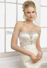 2015 New Custom Made Elegant Satin Crystal Beading Pleat Mermaid Wedding Dress Vestido De Noiva