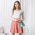 2016 Spring Autumn Winter Dress New Korean Women Casual Bohemian Lace Long sleevel Vest Printed Elegant