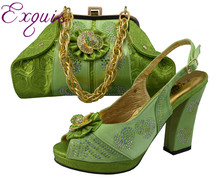 Italian Shoes With Matching Bag High Quality For party wedding Italy Shoes And Bag For Evening Free Shipping GF27 Lemon 38-42