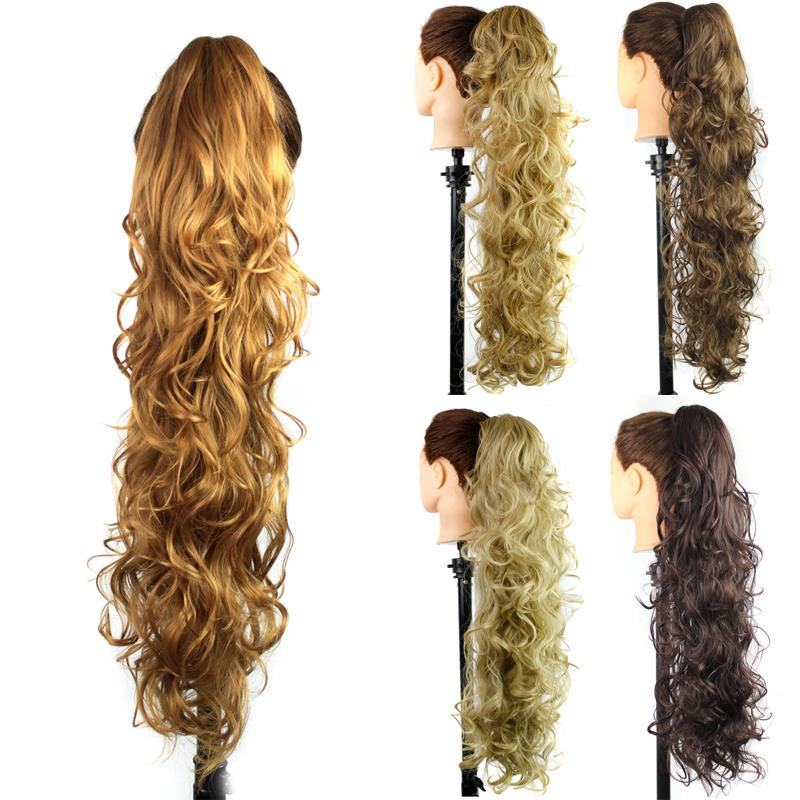 Image of 30" Synthetic Claw Clip in Ponytail Hair Extension Hairpieces Long Curly Wavy Hair Ponytail Synthetic False Hair Tress Pony Tail