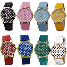 2014 new woman Colorful Girl s Women s Sweet Small Dots Geneva Leather Quartz Wrist Watch