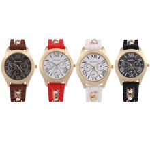 2015 venta caliente nuevas mujeres señora gel de sílice correa de diamantes de imitación reloj análogo de cuarzo del reloj del deporte Casual bonito regalo de 4 colores