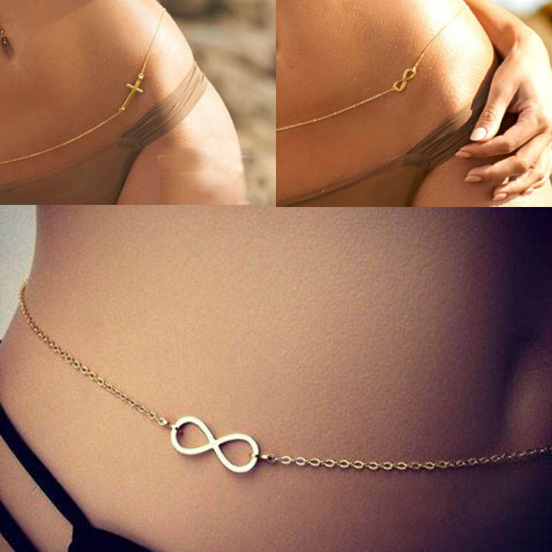 Lady Hot Sexy Bikini Infinity Eternal Love Lucky Body Necklace Waist Belly Chain 8 Shape Cross