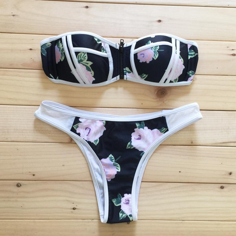 Image of New Fashion swimsuit biquini suittop Women Bikini Bra Sexy Swimwear flower pattern Bikini 2016 trajes de bano