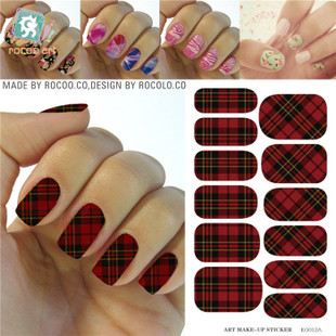 Image of KG012A Water Transfer Foils Nail Art Sticker Scarlet And Black Plaid Design Manicure Decals Minx Nail Decorations Patch Cheap