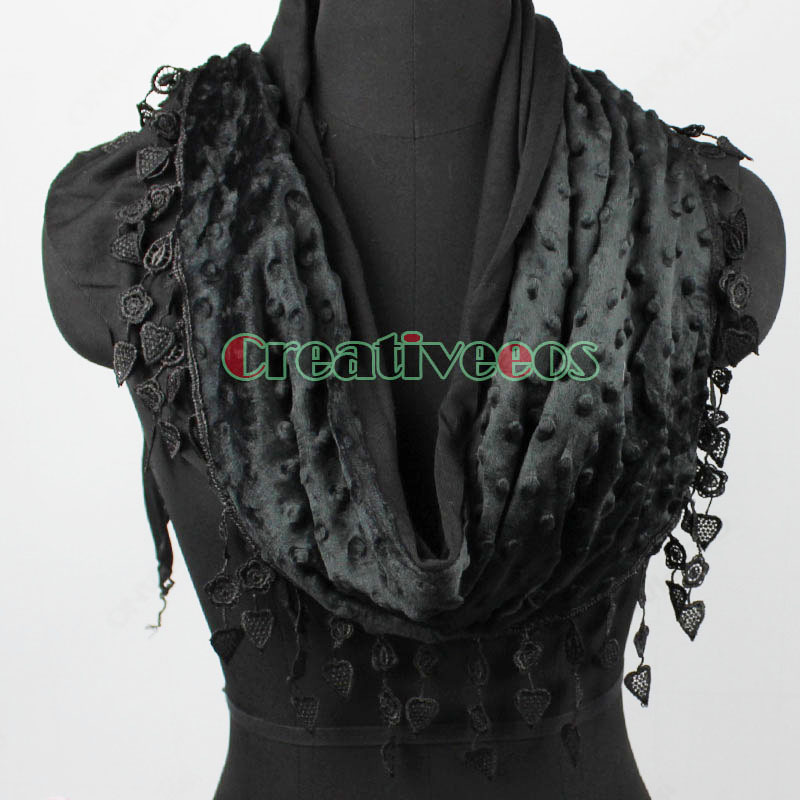Stylish Elegant Fashion Women s Plush Polka Dot Bump 2 Layer Triangle Scarf Shawl Wrap Lace