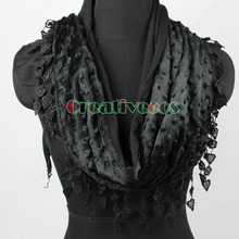Stylish Elegant Fashion Women s Plush Polka Dot Bump 2 Layer Triangle Scarf Shawl Wrap Lace