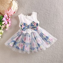 Princess Kid Girls Dress Gauze Floral Back Bowknot Tutu Dresses Summer
