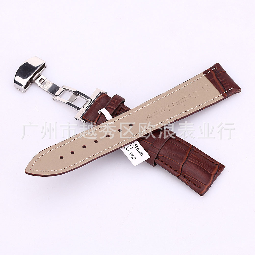 Image of 18-24mm Watch Band Strap Butterfly Pattern Deployant Clasp Buckle+ Leather