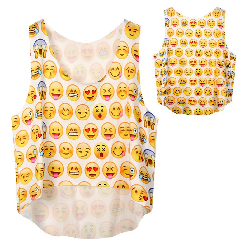 Image of Summer Casual Women's Crop Emoji Tank Tops Vest Blouse Sleeveless Cartoon Beach Tanks T-Shirt