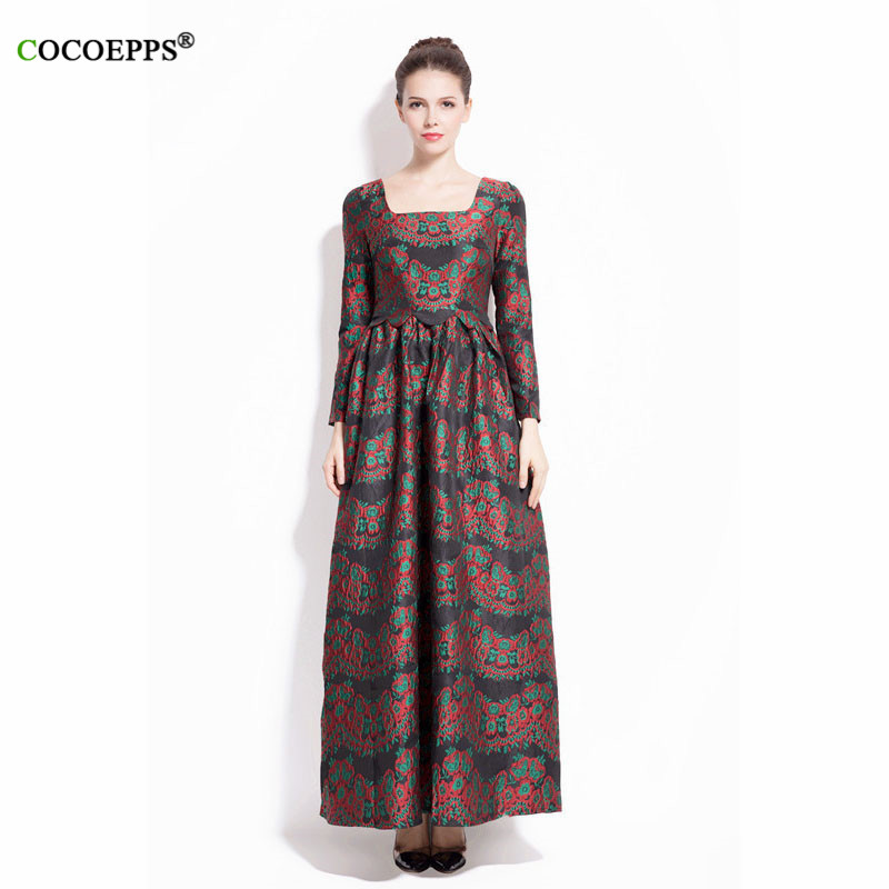 COCOEPPS Brand Dress Print Party Vestidos Floral Dress Long Women's Dresses Clothing Patterns Robe Long Sleeve Maxi Dresses