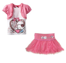 wholesale boutique girl summer infant hello kitty cheap china pink clothing set children girls red ski suit skirt top set