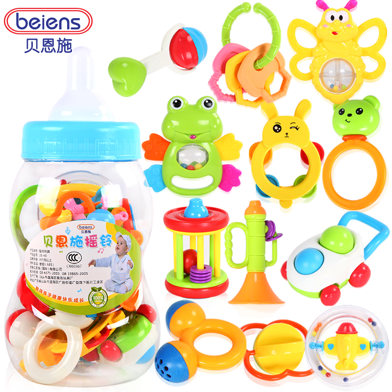 Baby toy 0 1 year old hand rattles, newborn baby yakuchinone teethers bottle rattles toy set