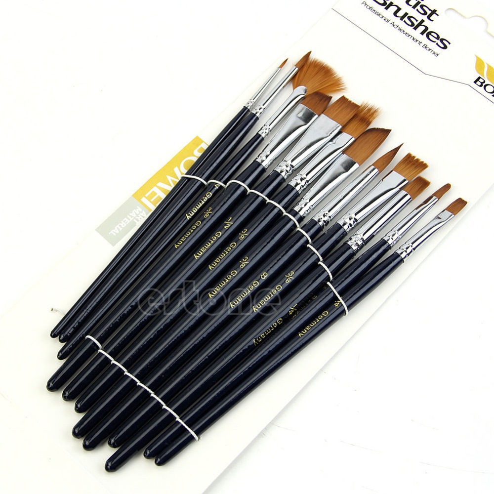 Image of Free Shipping 12Pcs Artist Nylon Hair Paint Brush Set Acrylic Oil Painting Watercolor Supplies for beauty tool