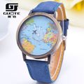 GUOTE Brand Fashion Casual Watch Women Wristwatch Personality World Map Airplane Pattern Fabric Leather Quartz Watch