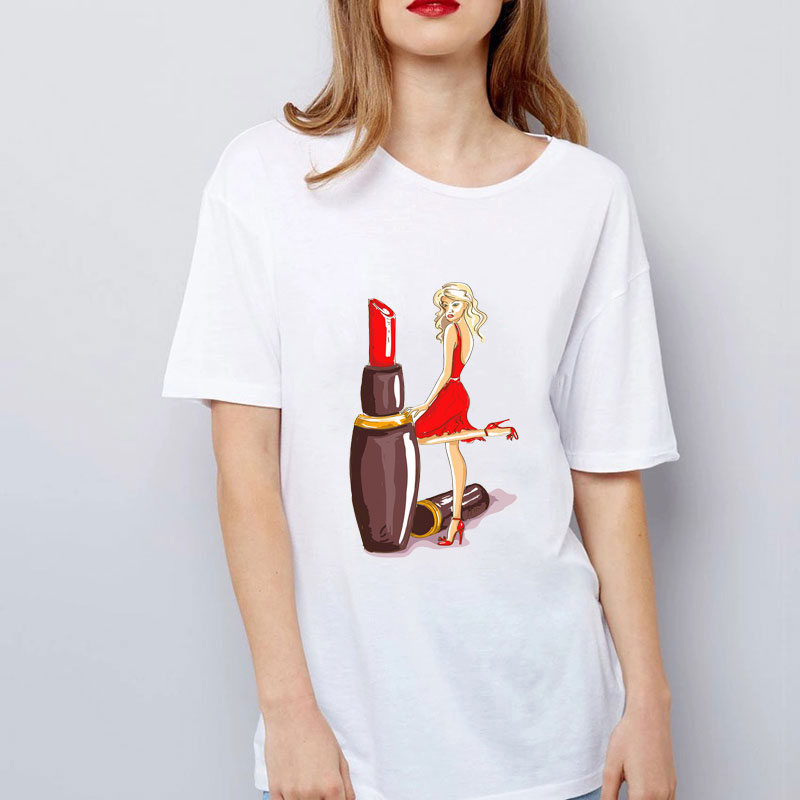 Camisetas de mujer Vogue Lady verano blanco tacones altos lápiz labial Cola camiseta Make You HON 