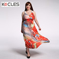 Plus Size 6 7XL Women Summer Bohemian Sexy Elegant Maxi Tunic Flower Floral Print Patchwork V