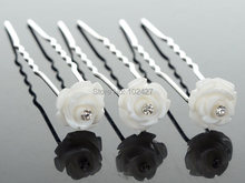 New Fashion 20Pcs Wedding Bridal Crystal White Rose Flower Hairpins U Shape Hair Pins Hair Accessories