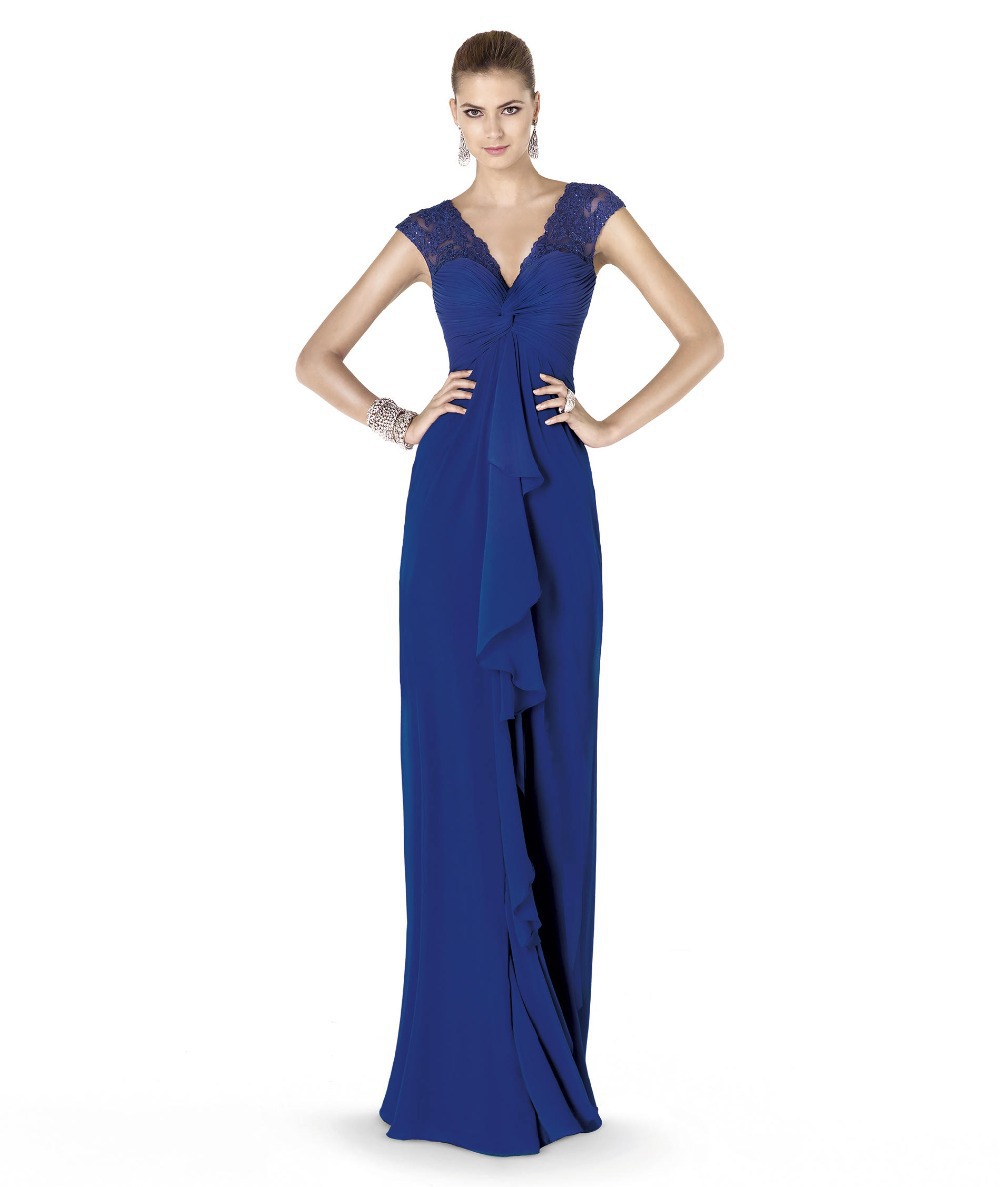 2015ElegantRoyalBlueEveningPromDressesDeepVNecklineVestidos