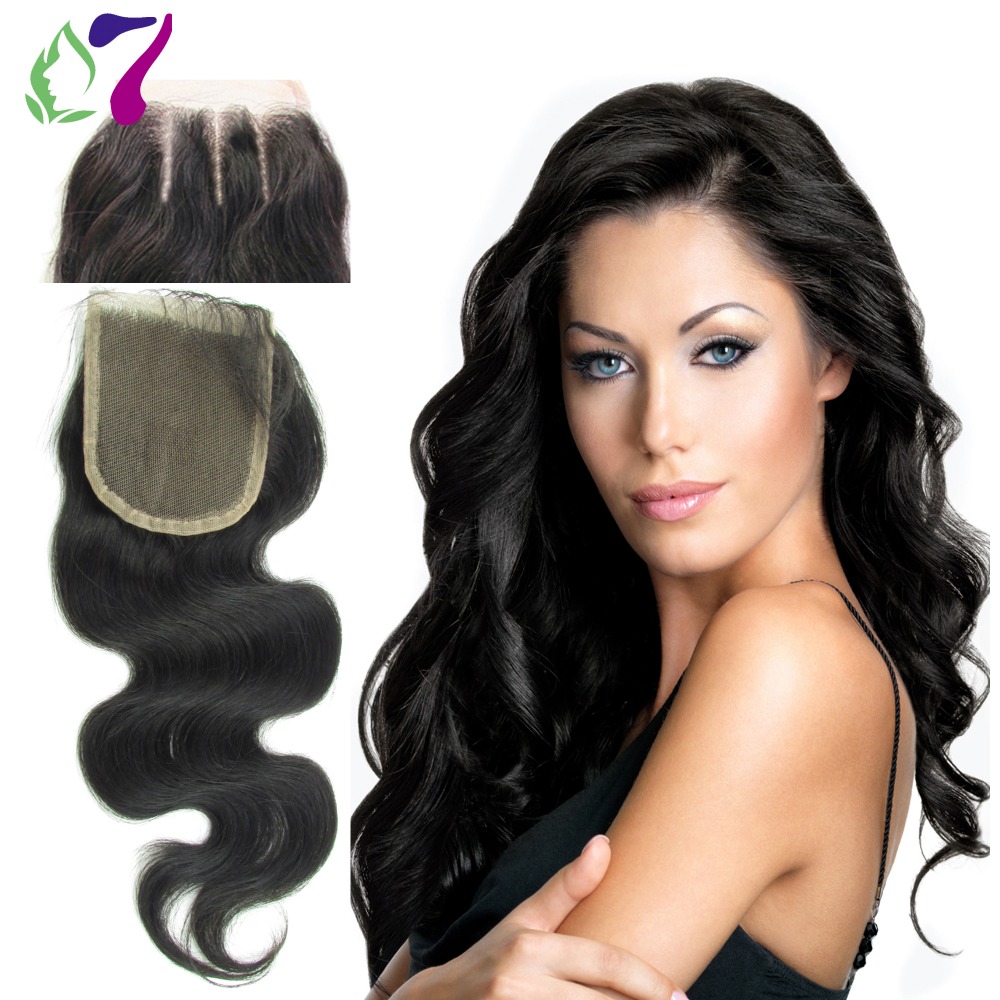 Image of 8A 4x4 Free Middle 3 Part Human Virgin Brazilian Lace Closure Body Wave Bleached Knots Top Closure Can Be Dyed No Shedding 7