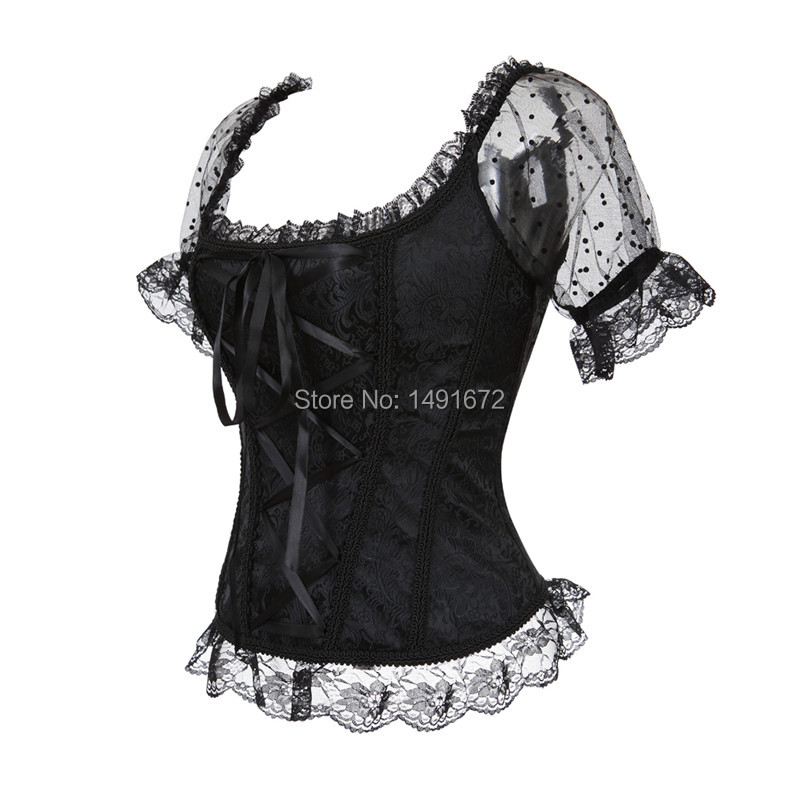 Description Picture 5 of itemSapubonva Satin Corsets and Bustiers Gothic Lace Up Vest Overbust Corsets Shoulder Straps Brocade Corselet for Women Steampunk