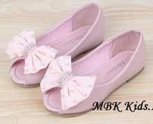 Children Shoes Sandals New Latest Girls Shoes Pearl Diamond Big Bowknot Pink Beige Girls Sandals Princess