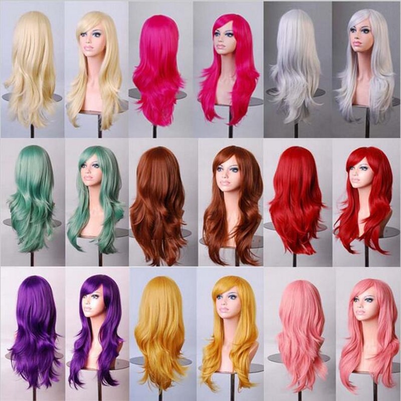 Image of 70cm long curly black/redpink/brown 12 colors Anime Cosplay wig,High quality womens party kanekalon fibre synthetic hair wigs