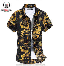 2015 summer style men clothing Plus size 6XL luxury brand shirt men slim shirt casual floral men shirts  hawaiian,free shipping