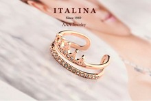 Top Quality Fashion Crown Ring Rose Gold Filled Austrian Crystal Paved Opening Female Ring Bague Jewelry