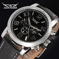 JARAGAR Men Luxury Tourbillion Automatic Mechanical Watch Big Number Leather WristWatch Gift Box Relogio Releges 2016