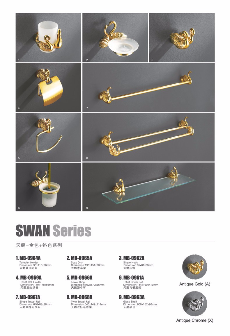 Description Picture 2 of itemGold Toilet Brush Holder, Solid Brass Swan Wall Mounted Toilet Bowl Brush and Holder for Bathroom Cleaning-Space Saving MB-0961A