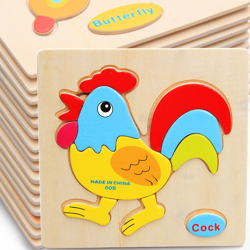 Free delivery, wooden cartoon animals three-dimensional puzzles, children's educational toys,Jigsaw puzzle,toys for children