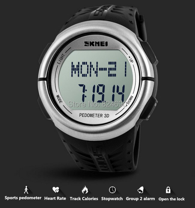 2015 New Outdoor LED Sports Watches Pedometer Heart Rate Monitor Calories Digital Watch Sport Fitness for