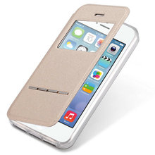 Newest Window View Case For iPhone 4 4S High Quality Flip PU Leather Sliding Answer Call