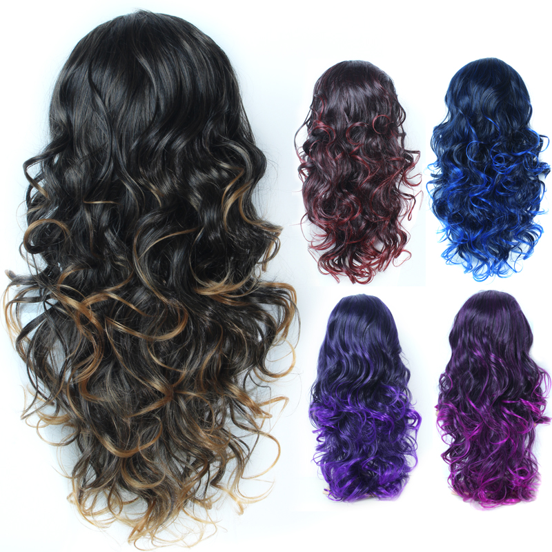 Image of 5 Colors Women's Elegant Wigs 3/4 Full Head Curly Ombre Synthetic Wigs Women's Long Wavy Synthetic Heat Resistant Fashion Wig