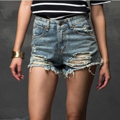 Image of Fashion 2015 Summer Women New High Waist Denim Shorts Frayed Hole Female Super Cool Flash Shorts Free Shipping XS-4L