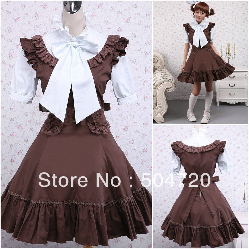 Brown Classic Halloween costumes Gothic Lolita Dress/victorian dress Cocktail dress Winer Dress