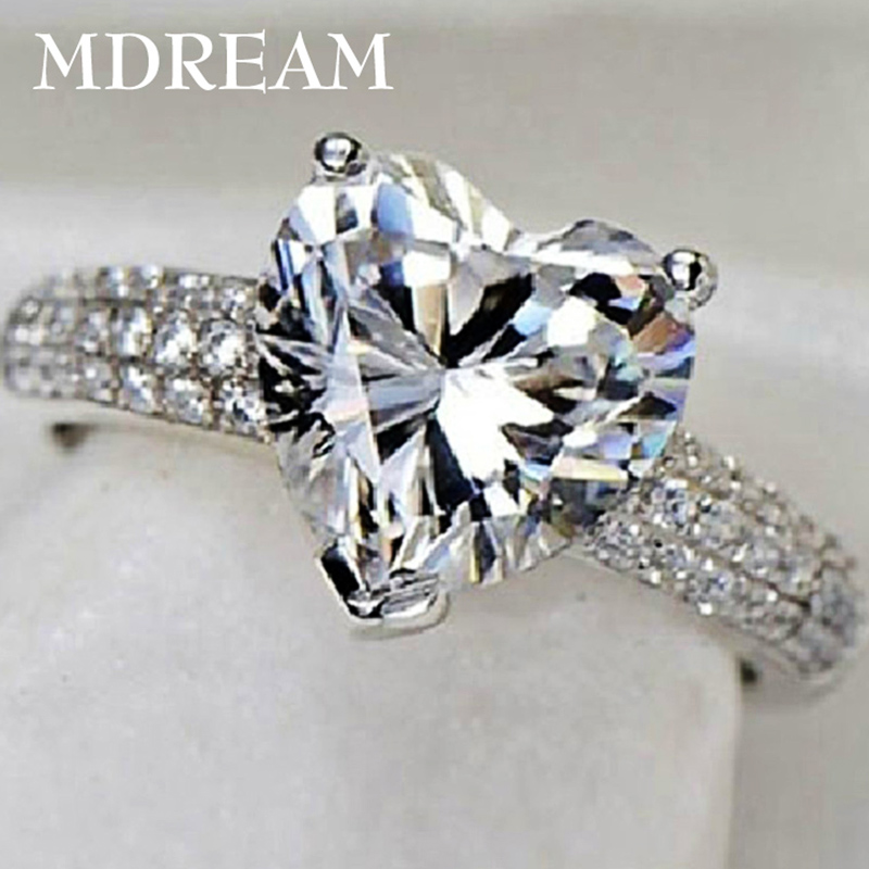 70% silver ring and Platinum filled with 3 Carat CZ Diamond for women wedding fashion heart style ri