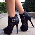 Black Hollow Out Open Toe Platform Buckle Stilettos Wrap High Heel Fashion 2015 Design Women Shoes