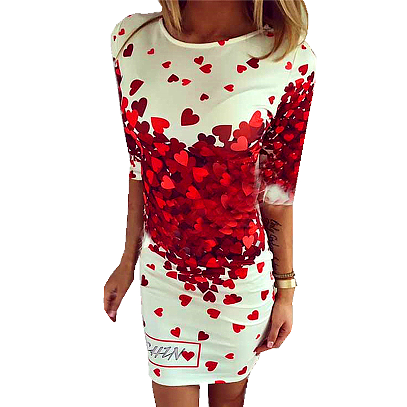 Image of Gagaopt 2016 Summer Dresses Women Sexy Party Club Bodycon Sheath Casual Elegant Dress Vintage Print Red Heart Lovely Dresses