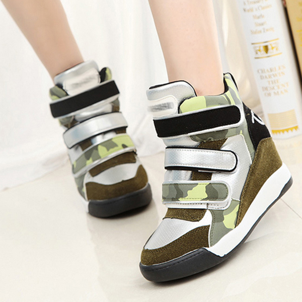 hot 2015 marant shoes women wedge sneakers women Height Increasing Leather wedge high heel sneakers high