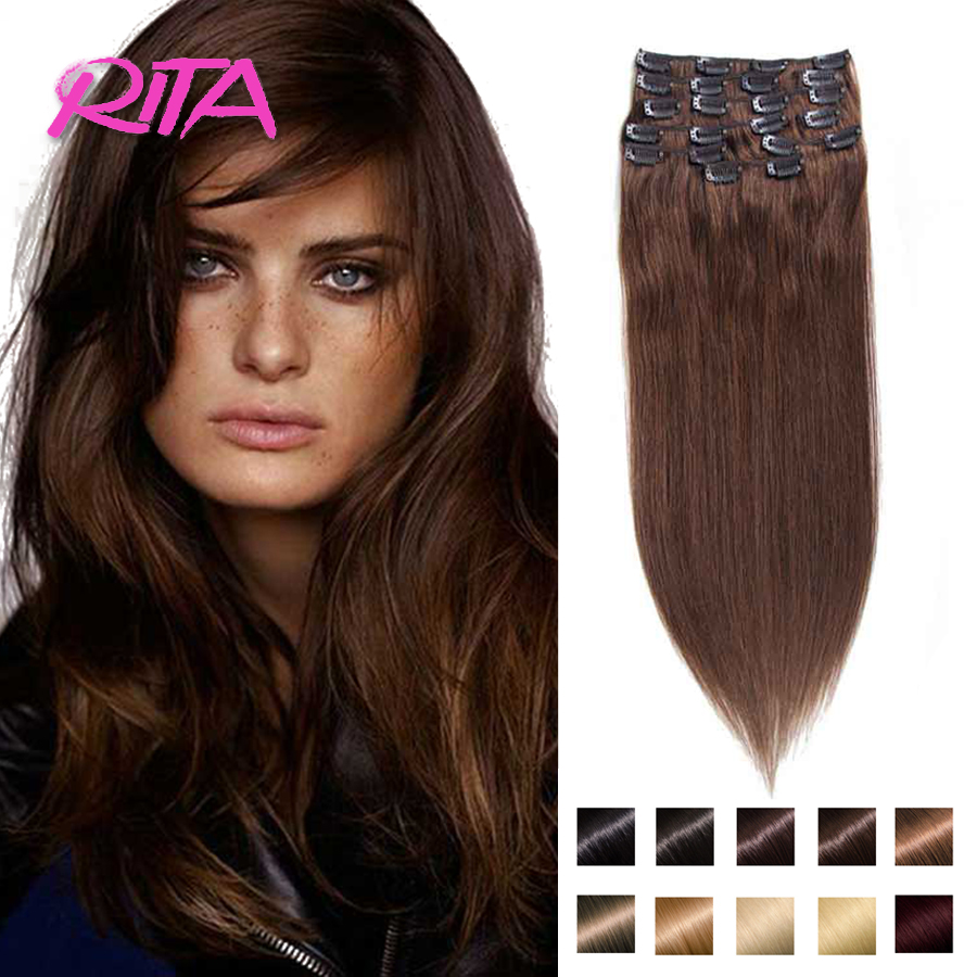 Image of 70g-200g Full Head Set Brazilian Virgin Hair Clip In Human Hair Extensions 10 Color Remy Human Hair Clip In Hair Extensions