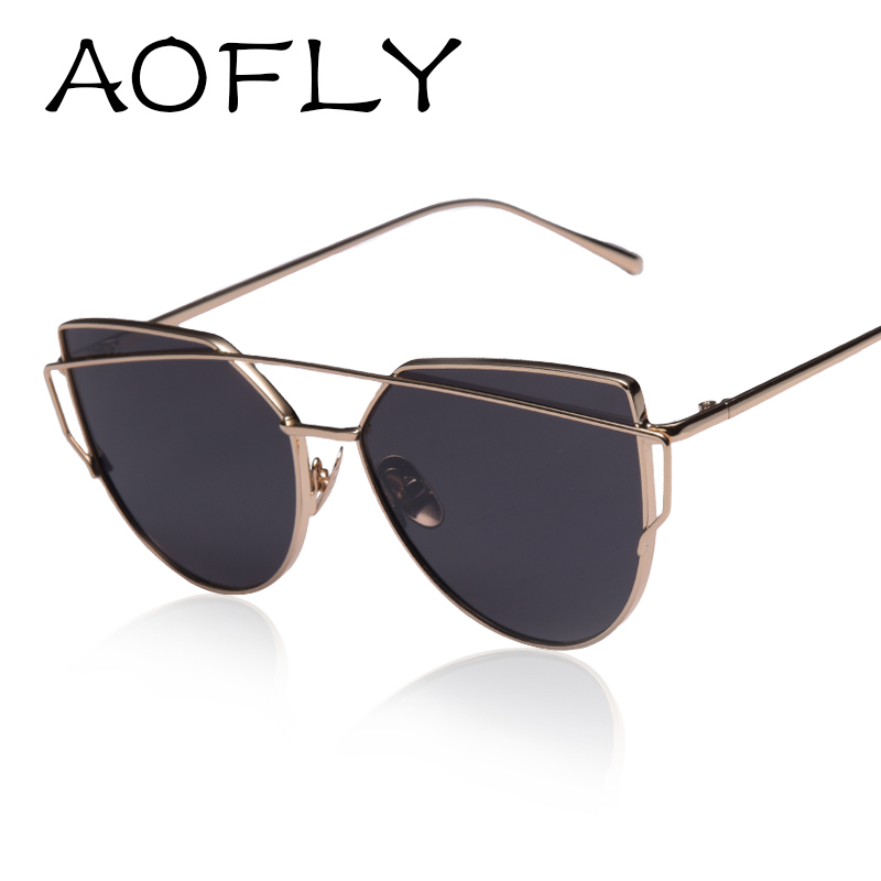 Image of AOFLY Fashion Sunglasses Women Cat Eye Sunglasses Famous Lady Brand Designer Twin-Beams Sunglasses Coating Mirror Glasses UV400