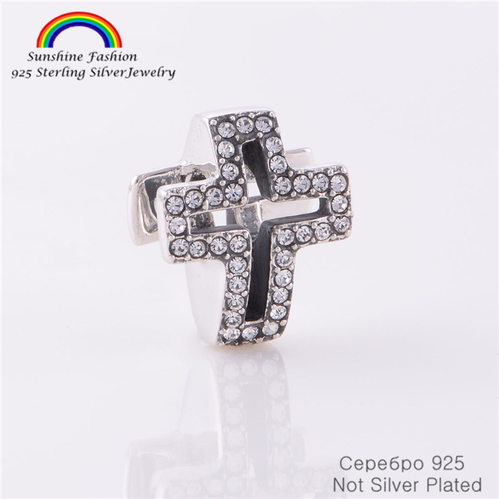 jewelry CZ Findings Cross sterling Silver   cross Pure Beads Fits  Jewelry Stones 925 charms silver Sterling