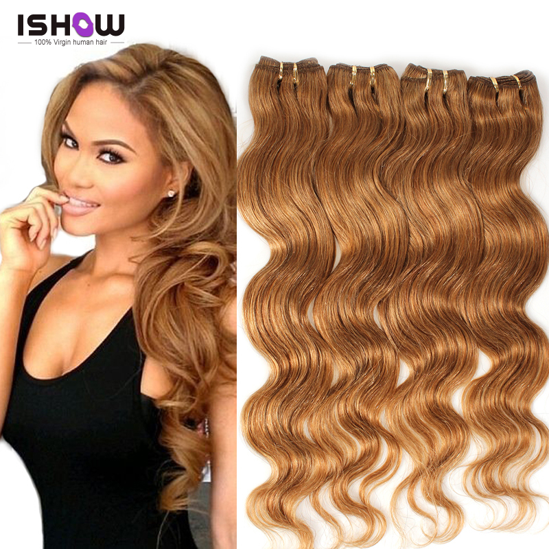 Image of 4 Bundles Light Brown Virgin Hair 5A Unprocessed Peruvian Virgin Hair Body Wave Honey Blonde Hair Extensions Ishow Virgin Hair