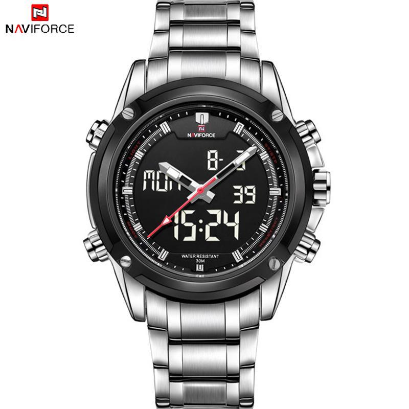 Luxury Brand NAVIFORCE Watches Men Full Steel Quartz Clock Digital LED Watch Army Military Sport Watch